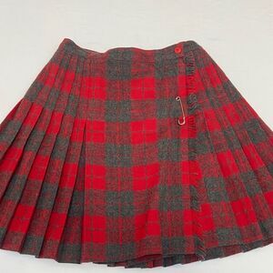 Amanda Smith Wool Red and Gray Plaid A-Line Skirt